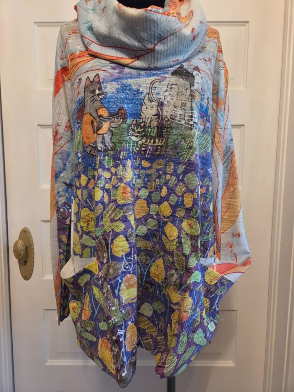 Adorable Multi Colored Cowl Neck Cat Tunic by Inoah